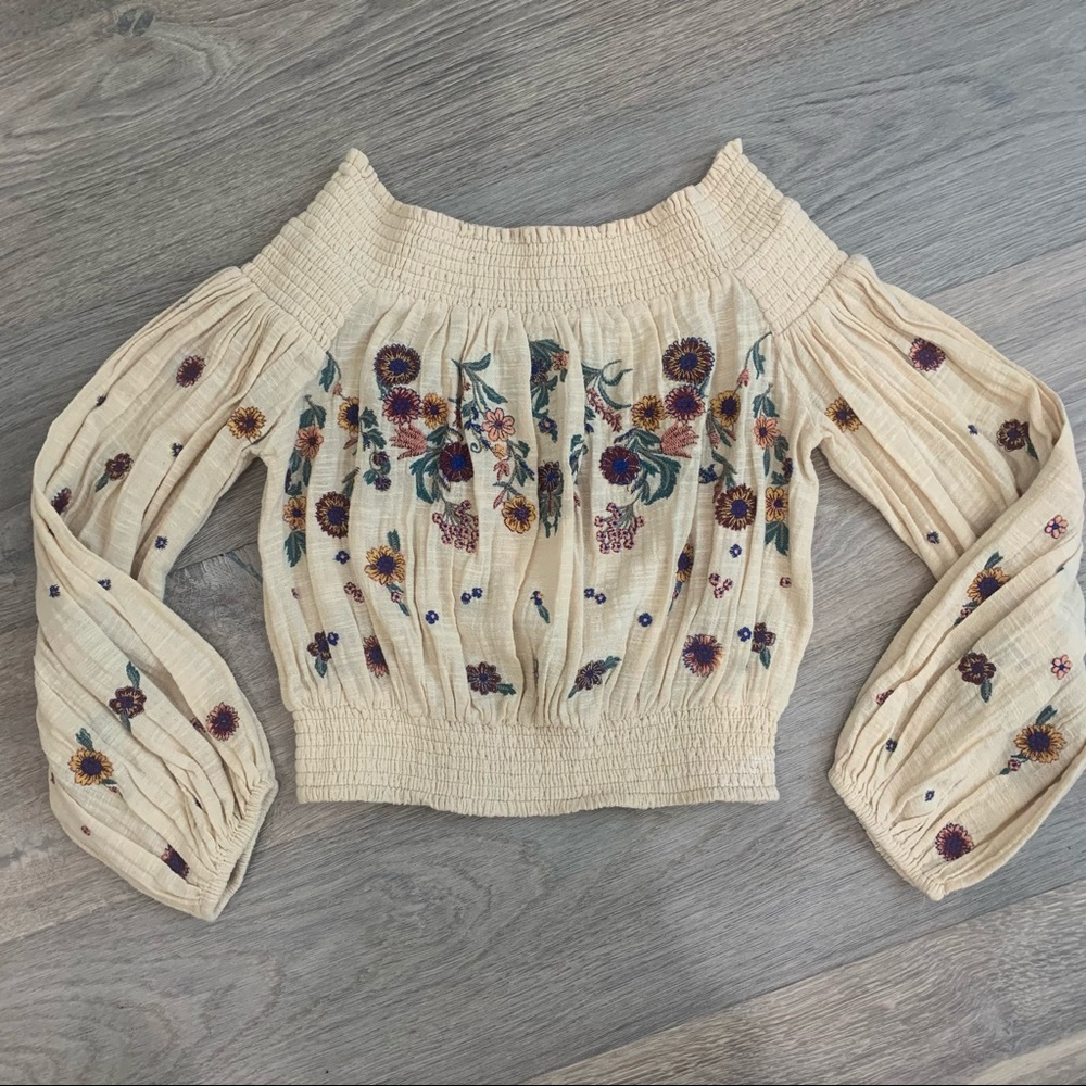 Free People Cream Off the Shoulder Crop Top